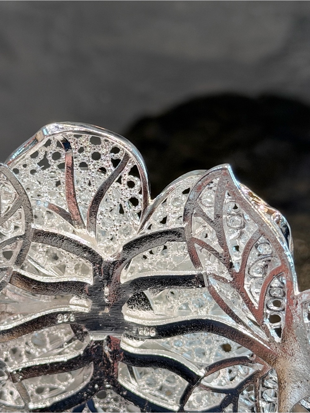 925 Sterling Silver  Filigree Flower Bracelet - Silver Tone - Picture 2 of 5